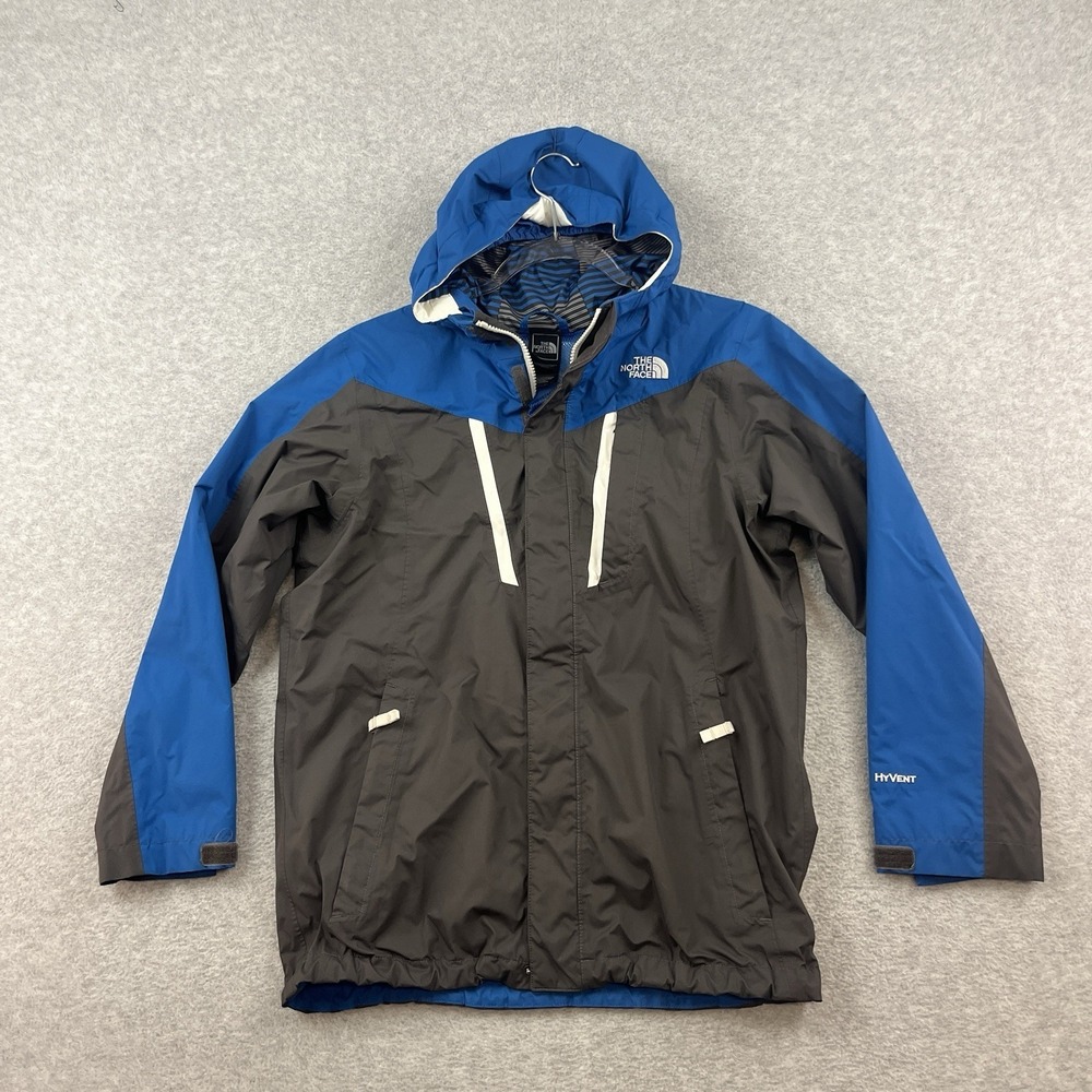The North Face Jacket Boys L Gray HyVent Hooded Waterproof‎ Ski Windbreaker Coat